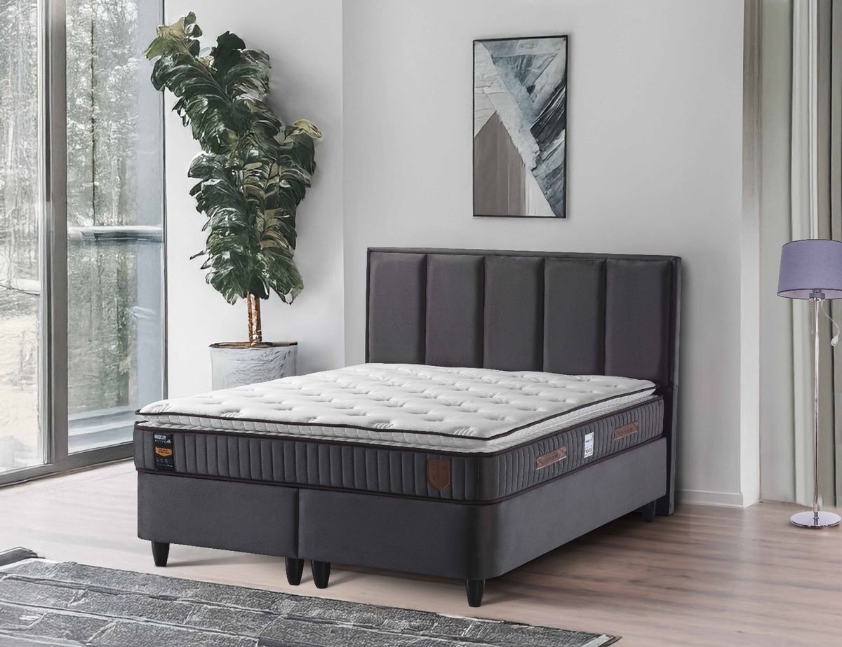 Boxspring postelja Alexia 160x200 cm, Rjavosiva, 160x200