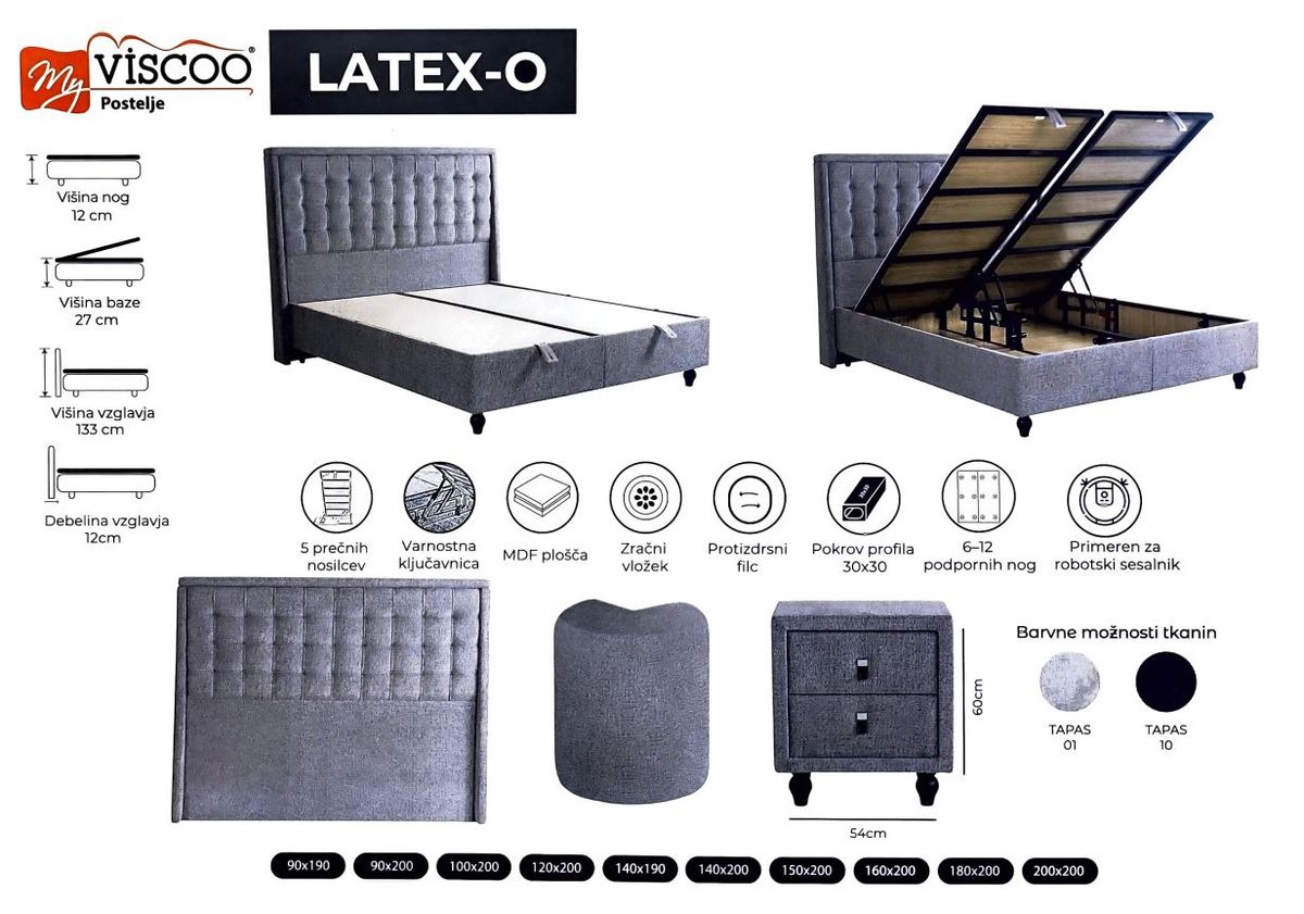 Boxspring postelja Latex-O, 120x200