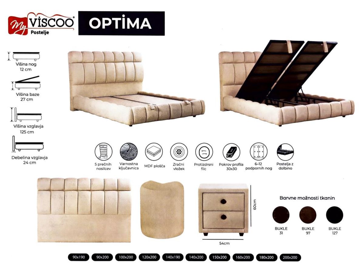 Boxspring postelja Optima, 120x200