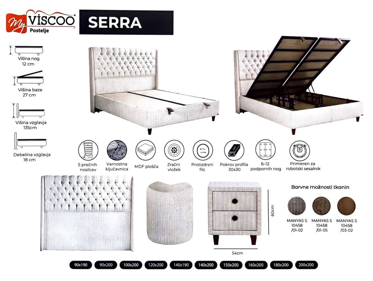 Boxspring postelja Serra, 120x200