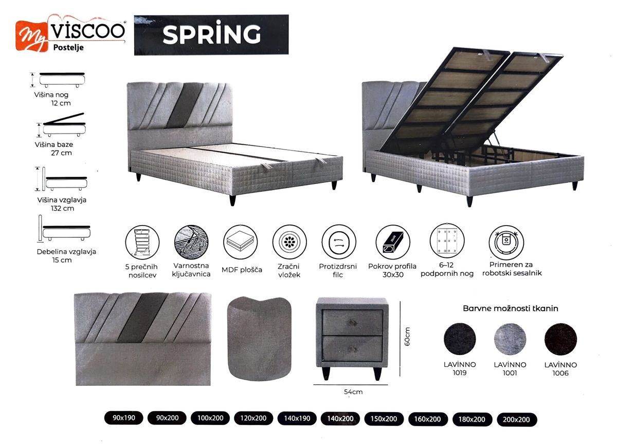 Boxspring postelja Spring, 140x200
