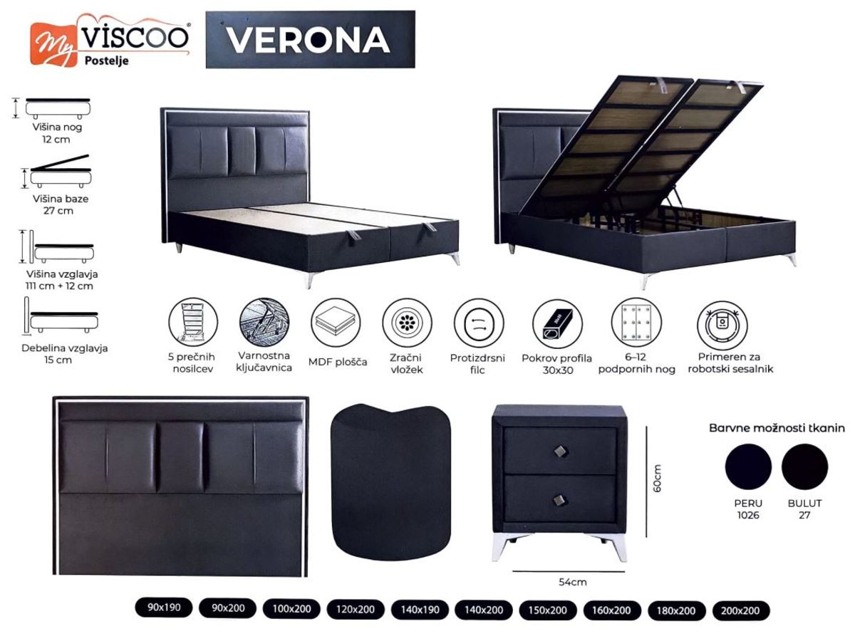 Boxspring postelja Verona, 140x200