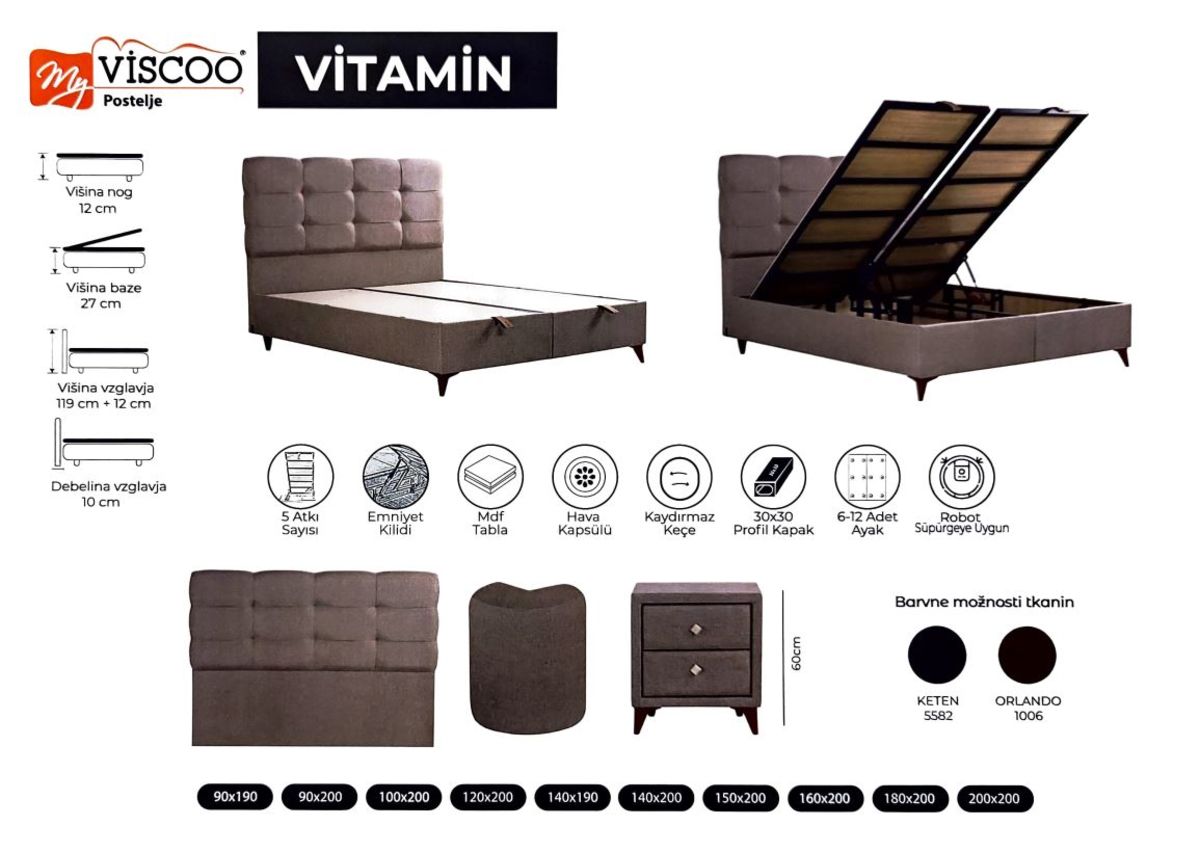 Boxspring postelja Vitamin, 120x200
